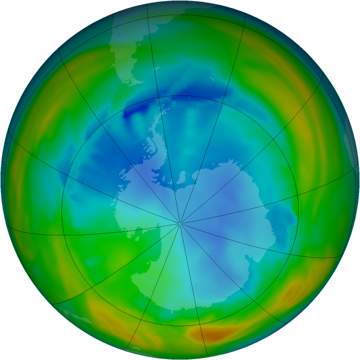 Antarctic ozone map for 29 July 2005